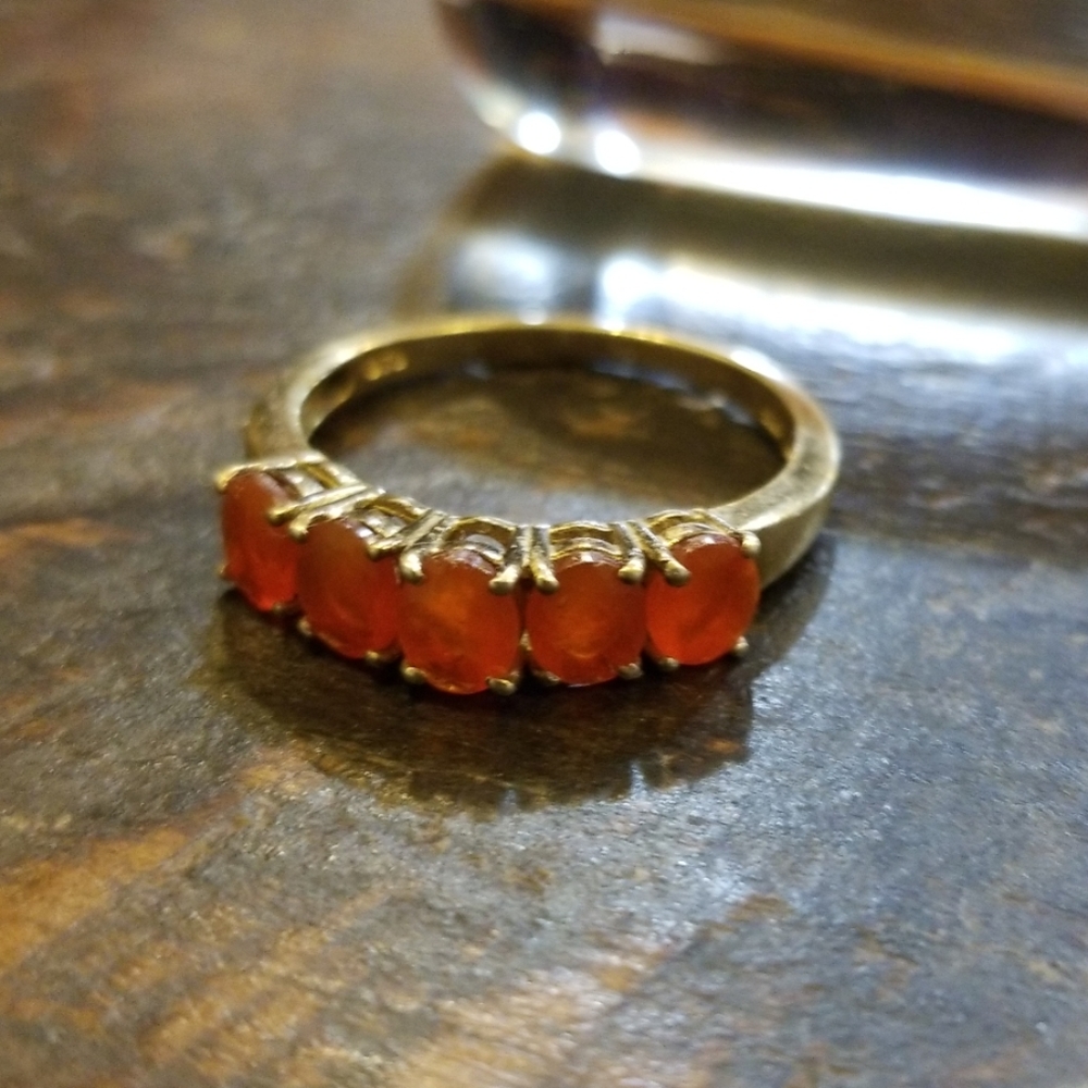 Fire opals - gold plated on 925 silver ring